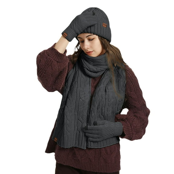 Bibifish 3 PCS Scarf Hat Glove Sets For Womens Winter Warm Three Piece Hat Gloves Scarf Cold Weather Windproof Scarf Hat Glove Sets