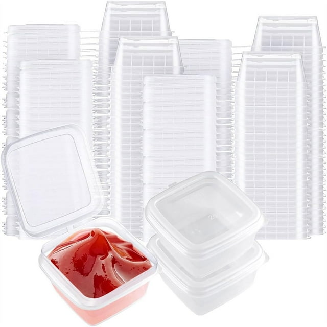 EIGTHTAIL 50 Pcs Small Hinged Sauce Pots 1oz Small Plastic Pots with Lids 25ml Mini Takeaway Pots for Deli Portion Controll Sauce Cups Condiments Meal Prep