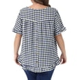 thumbnail image 4 of DARING DIVA Women's Plus Gingham 1950s Plaid Round Neck Tops 1X Navy Blue, 4 of 6