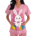 thumbnail image 6 of LTTVQM Easter Scrub Tops Women Rabbits Eggs Print Happy Short Sleeve Clothes Loose Fit V-Neck Trendy Shirts with Pockets Light pink M, 6 of 6