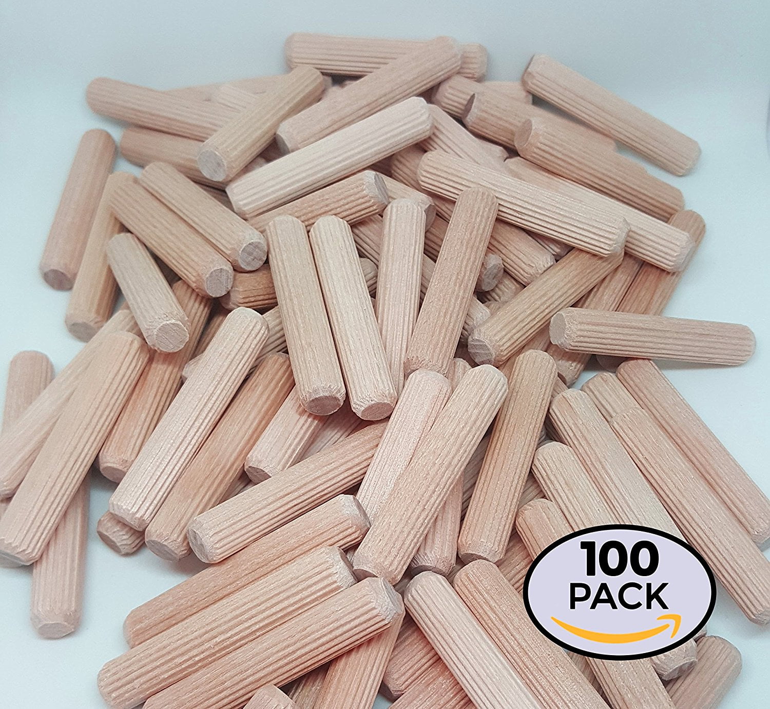 100 Pack 3/8' x 2' Wooden Dowel Pins Wood Kiln Dried Fluted and Beveled ...