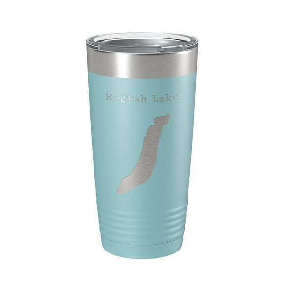 Redfish Lake Map Tumbler Travel Mug Insulated Laser Engraved Coffee Cup Idaho 20 oz Light Blue