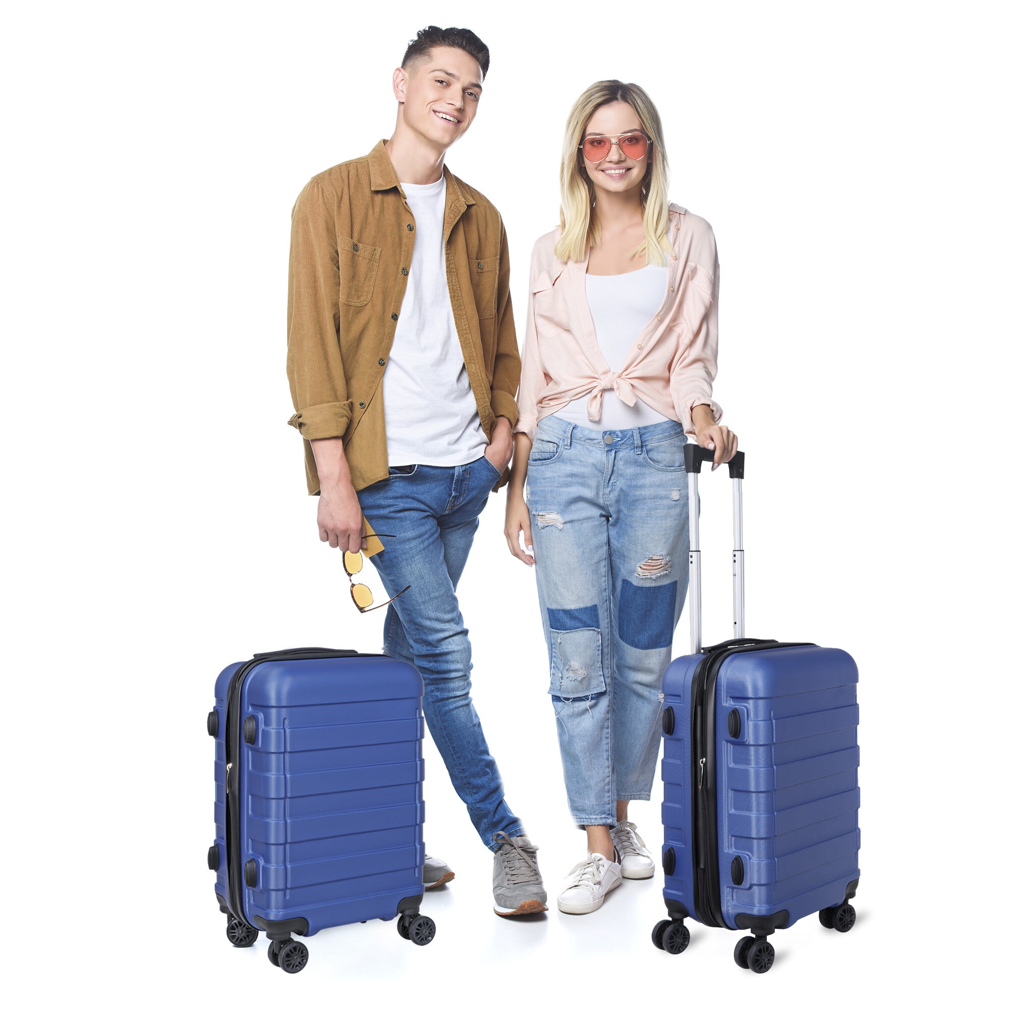 ZENSTYLE 21" Height Hardside Expandable Suitcase Luggage with Spinner Wheels Navy Blue