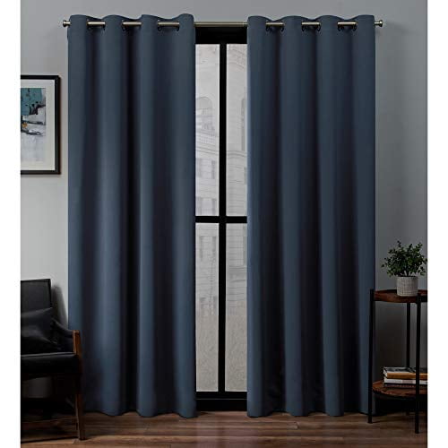 Exclusive Home Sateen Woven Blackout Grommet Top Curtain Panel Pair, Vintage Indigo, 52x96, 2 Piece