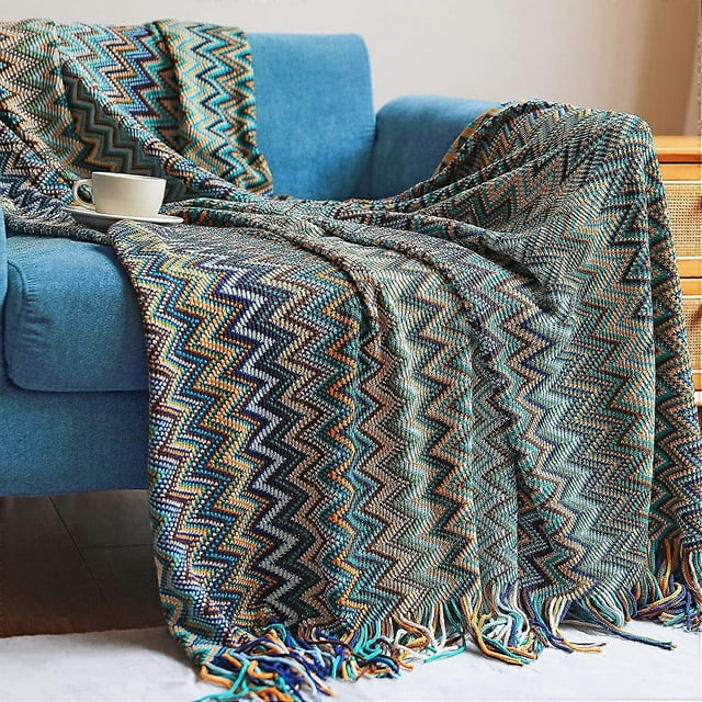 Throw Blankets for Outdoor, Knitted with Tassel , Super Soft Cozy Lightweight Couch Decorative Bohemian afghans Blankets for Bed, Sofa - All Seasons (