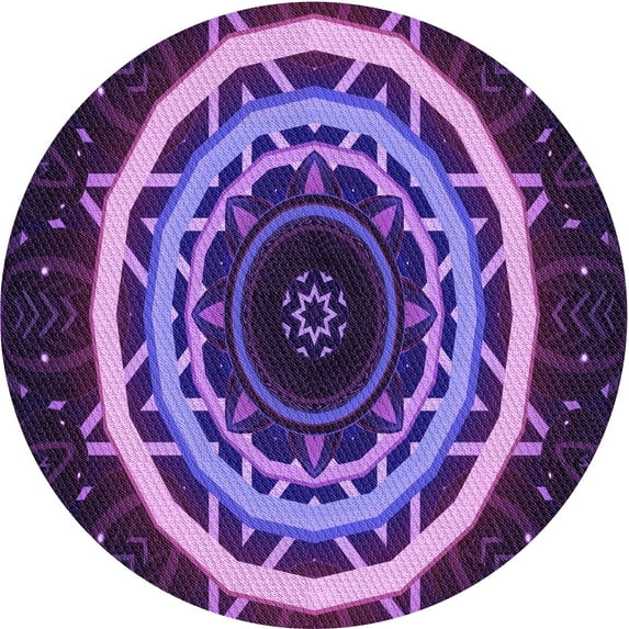 Ahgly Company Indoor Round Patterned Indigo Purple Area Rugs, 5' Round