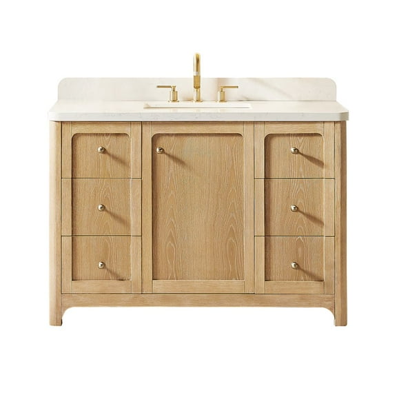 Altair-18 48"Single Bathroom Vanity in Brushed Oak,Grain White Engineered Stone Countertop