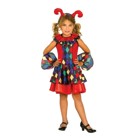 Girls Multi Colored Jester Joker Dress Medieval Child Size Halloween