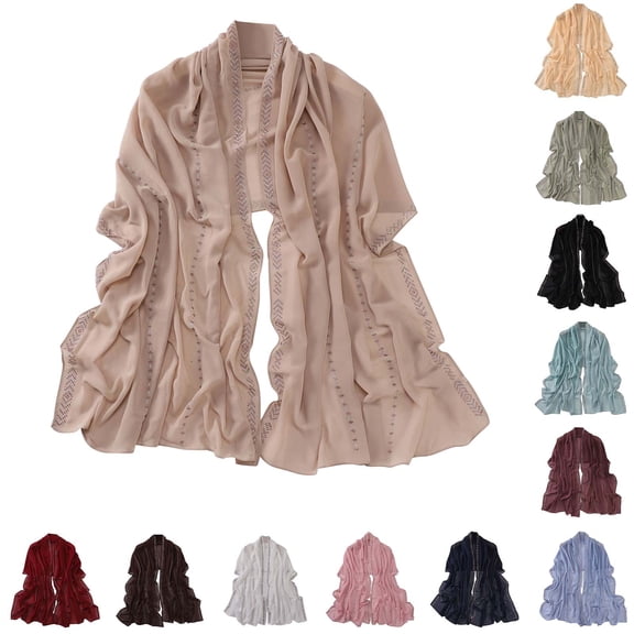 Women's Rhinestone Chiffon Hijab Scarf - Lightweight Shawl with Sparkling Crystal Lines, Modest Fashion Headwrap for Muslim Women, Daily Wear & Parties - Black