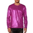 thumbnail image 1 of Camiseta metálica INSPIRE CHIC de manga larga para hombres, camiseta brillante para discoteca, color rojo rosa, talla S, 1 of 5
