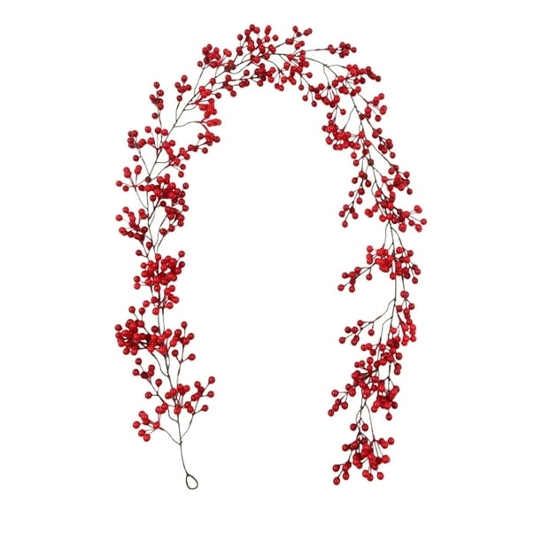 Guirnalda navideña de frutos rojos, tacto real, bayas naturales, bayas artificiales de invierno, decoración para fiestas navideñas, Año Nuevo, 2 m