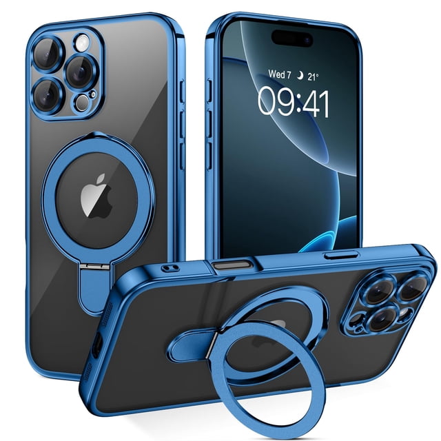 Funda para teléfono celular GUAGUA iPhone 16 Pro 6.3 pulgadas con soporte magnético azul