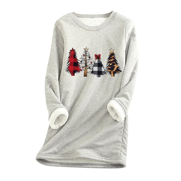 under 10.00 LYXSSBYX Womens Tops Long Sleeve Women Thick Fleece Sweatshirt Christmas Print Velvet Warm O-neck Underwear Top