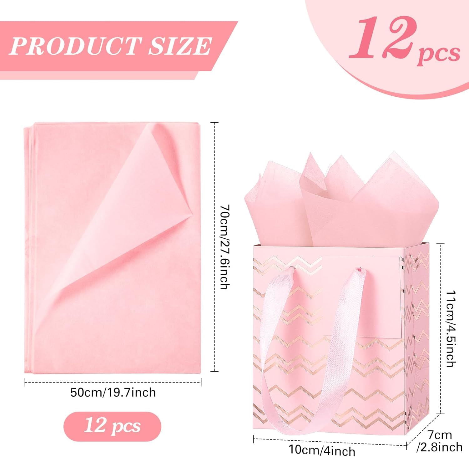 12 Pcs Small Gift Bags Mini Metallic Paper Bag Bulk Tiny with Handle Tissue Paper for Wrap Christmas Thanksgiving Halloween Birthday Party Favor Supply, 4 x 2.75 x 4.5 Inch
