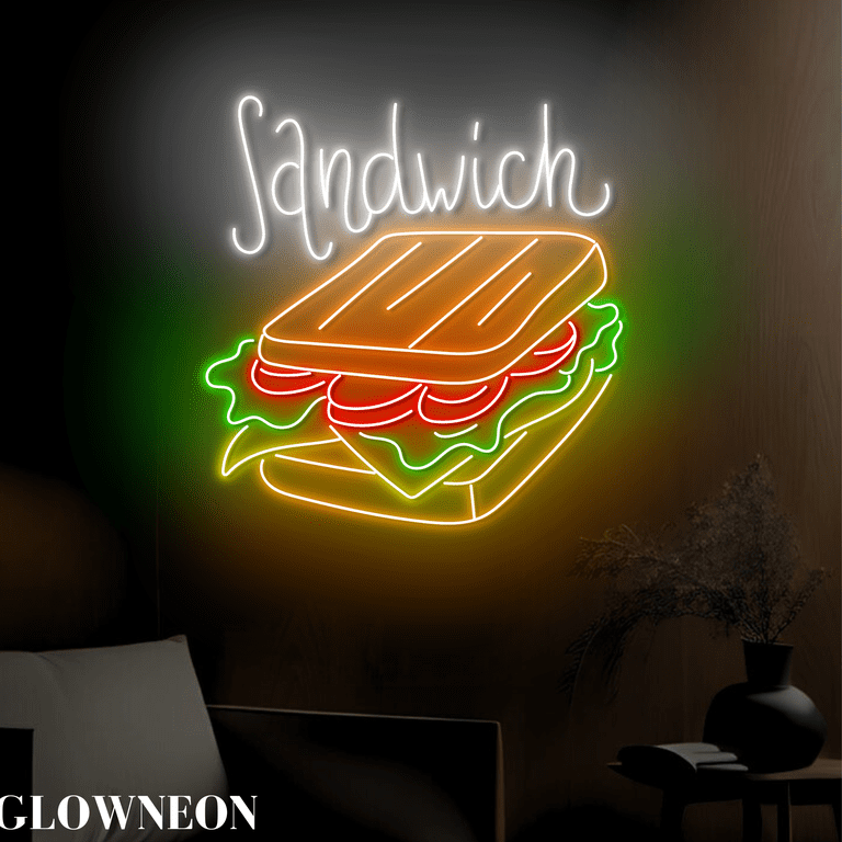 Glowneon Sandwich Neon Sign, Open Fast Food Sandwich Shop Led Sign