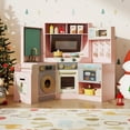 thumbnail image 2 of Gymax Corner Kitchen w/ Lights & Sounds Interactive Wooden Playset for Ages 3+ Pink, 2 of 10