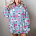 thumbnail image 1 of Sudadera con capucha para mujer, básica, con estampado de Hello Kitty, holgada, manga larga, bolsillo canguro, hombros caídos, 1 of 1
