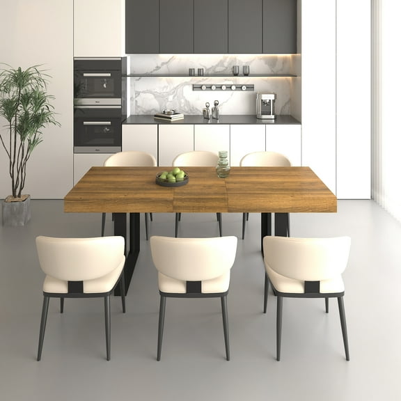 CoSoTower Rectangle Extendable Dining Table for 6-10 People Aged Effect Wood and Black 160-200 Cm