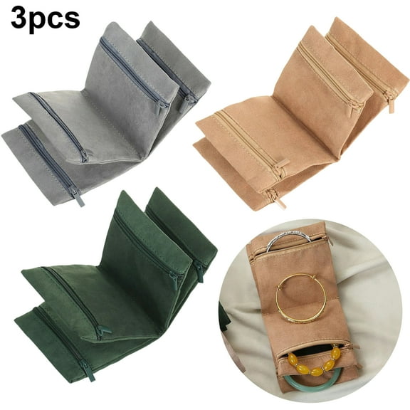 EEEKit 3pcs Small Jewelry Case for Travel, Foldable Organizer Pouch for Women, 4-Pockets Zippered Storage Bag for Bracelets, Necklaces, Earrings, Rings