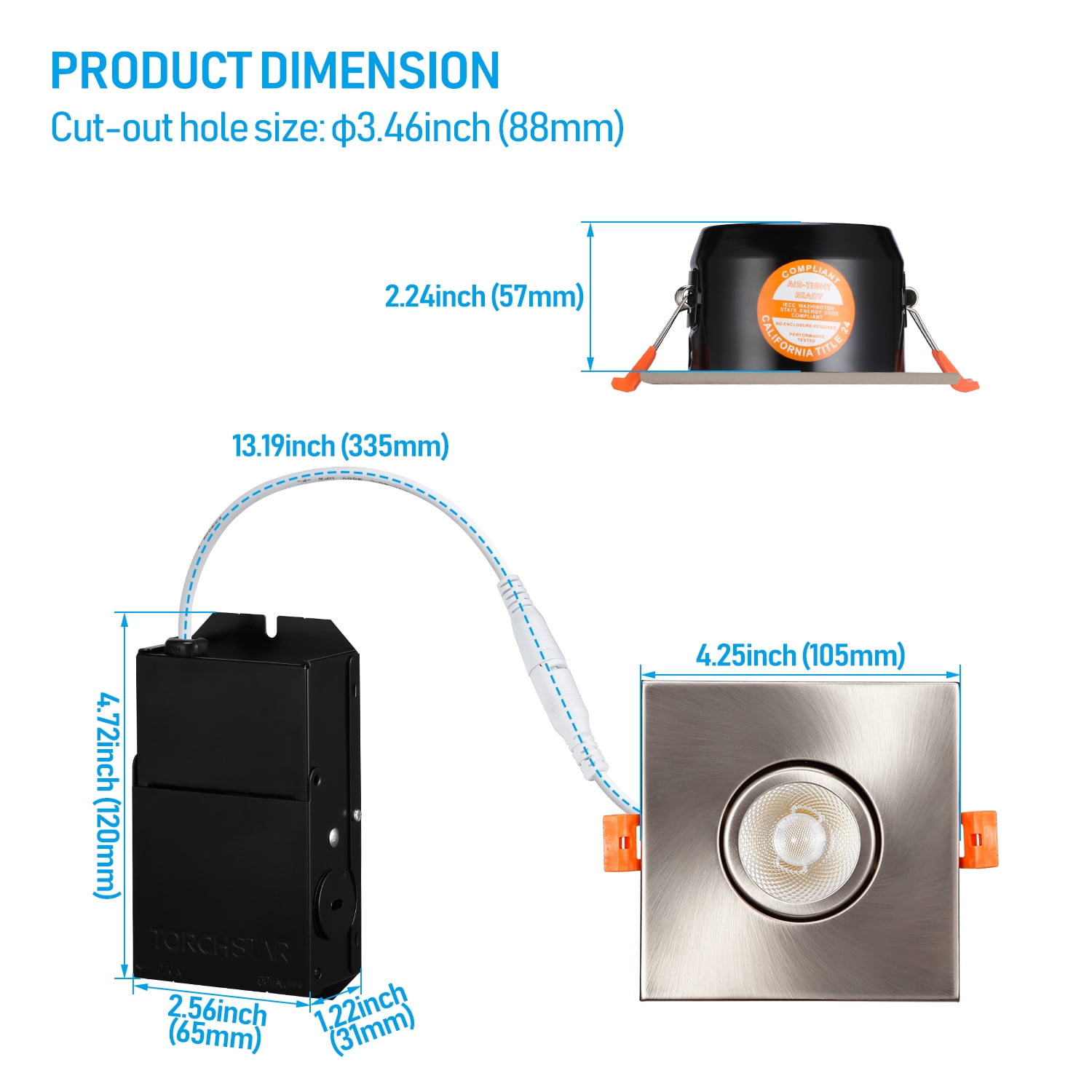 24 Pack 3 Inch 7W Gimbal LED Recessed Light with J-Box, Square Downlight Dimmable, 5000K Daylight, Satin Nickel
