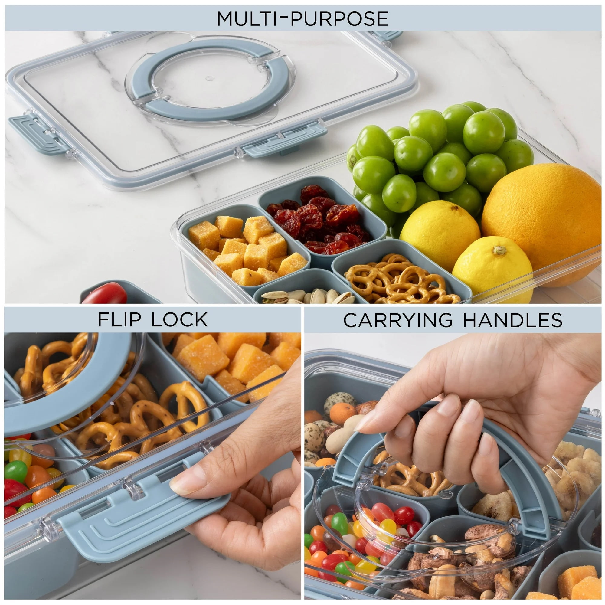 Cook With Color Snackle Box for Kids Lunch Box and Snack Container, Blue