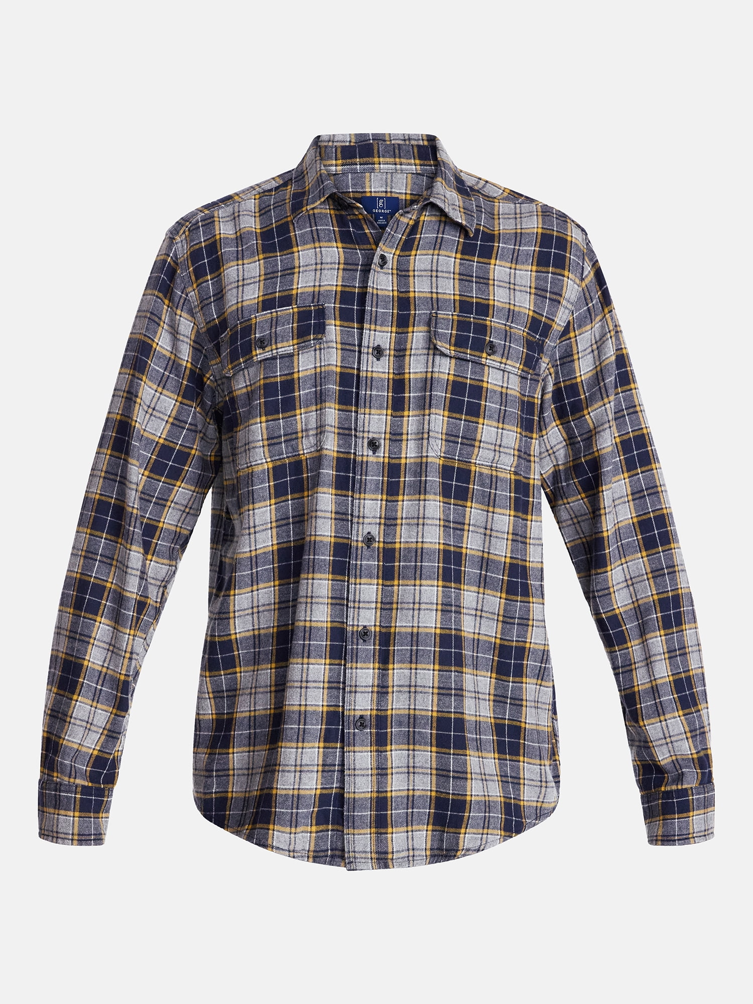 George Men's and Big Men's 100% Cotton Double Pocket Flannel Shirt, Sizes XS-3XLT