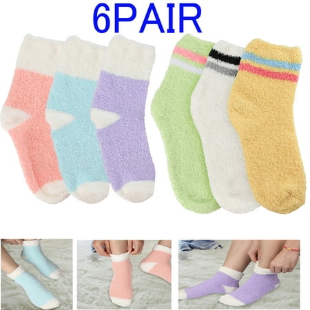 

6 Pairs Warm Cozy Socks for Women Softest Fuzzy Socks Winter Coral Fleece Slipper Socks Casual Sleeping Socks Fluffy Cute Crew Socks Super Soft Microfiber Mixed Solid