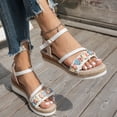 thumbnail image 3 of Espadrilles for Women 2026 Summer Trendy Open Toe Band Ankle Strap Wedge Sandals Casual Bohemian Beach Vacation Dress Heels White Size 6.5, 3 of 7