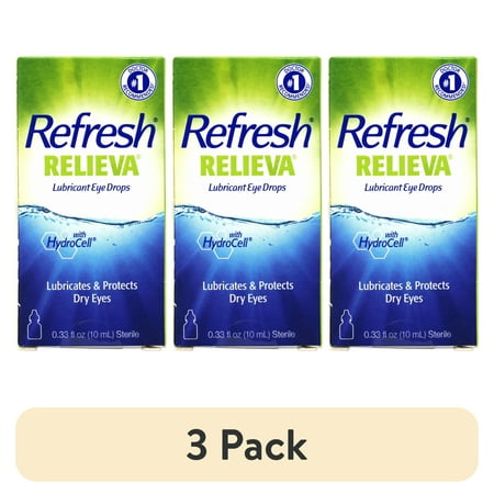(3 pack) Refresh Relieva Lubricant Eye Drops, Lubricates & Protects Dry Eyes, 0.33 FL OZ