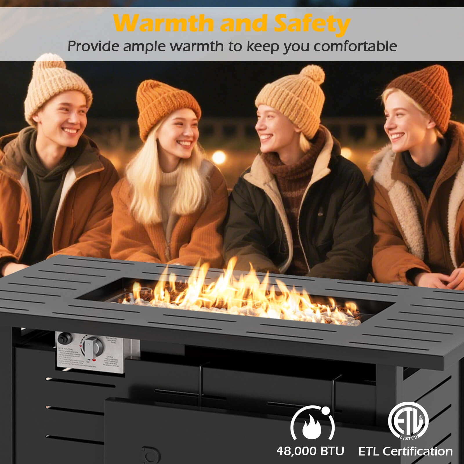 Costway 40-Inch Outdoor Propane Fire Pit with Lava Rocks Removable Lid & Protective Cover Black