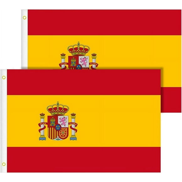 2 pieces Spain flag 90 x 150 cm, Spain national flag made of polyester, UV-resistant, tear-proof, weatherproof, flag of Spain