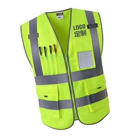 

2x 4 Pockets High Visibility Zipper Front Breathable with Reflective Strips Uniform -