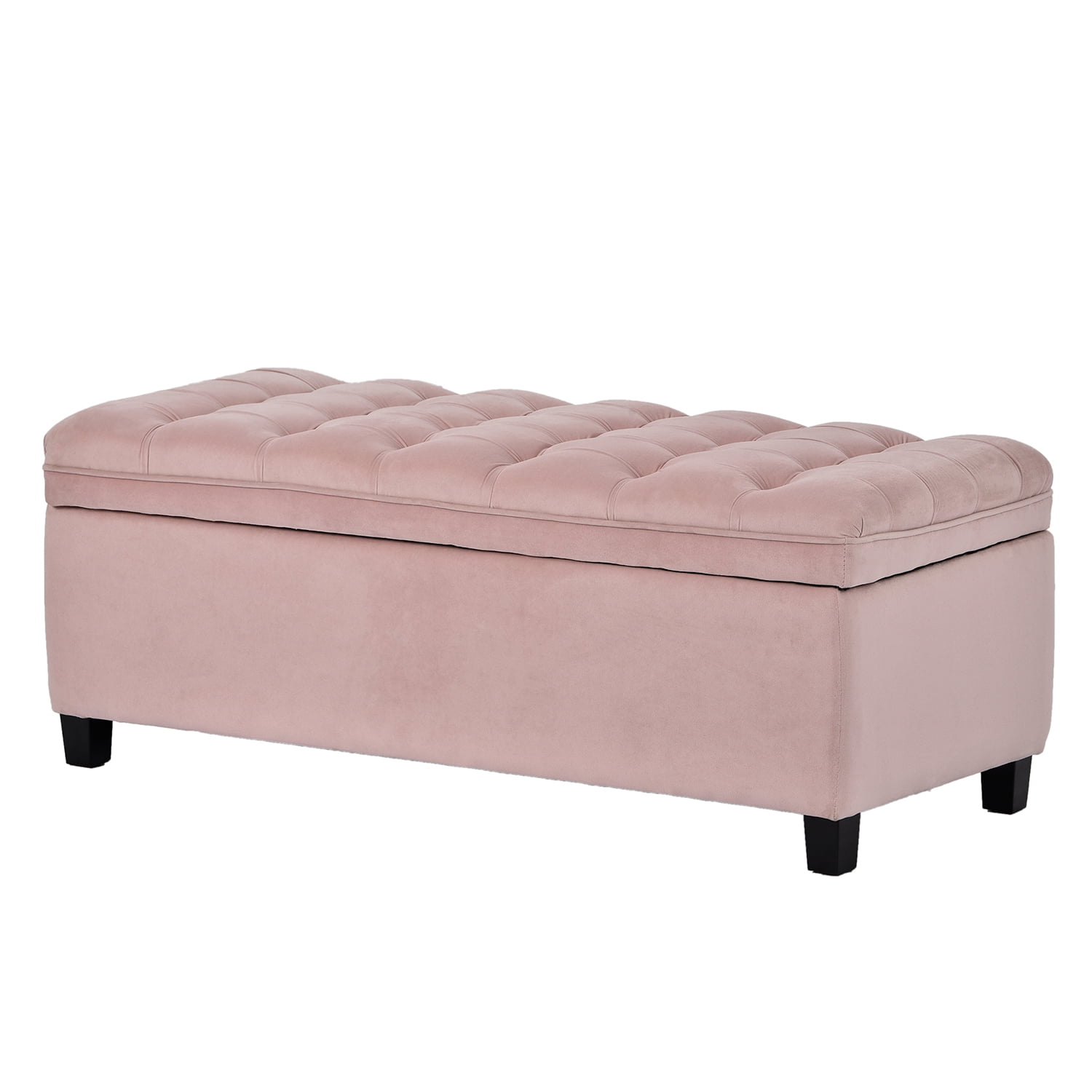 Kadyn Upholstered Flip Top Storage Bench, Storage Ottoman Bench with Button Tufted Top, Folding Chest Foot Rest Stool for Bedroom, Pink