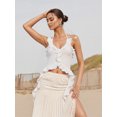 thumbnail image 3 of Gupgi Women Halter Cami Top Irregular Deep V Neck Ruffle Crop Top Solid Color Backless Tank Shirt, 3 of 8