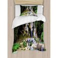 thumbnail image 3 of Waterfall Duvet Cover Set, Waterfall in Corner of Lake in Laos Surrounded by the Vietnamese Trees, Decorative 3 Piece Bedding Set with 2 Pillow Shams, Queen Size, Blue and Green, by Ambesonne, 3 of 3