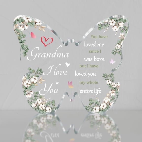 Grandma Gifts Butterfly-Shaped Acrylic Plaque Appreciation Birthday Paperweight for Home Office Table Desk Decor Flower Keepsake
