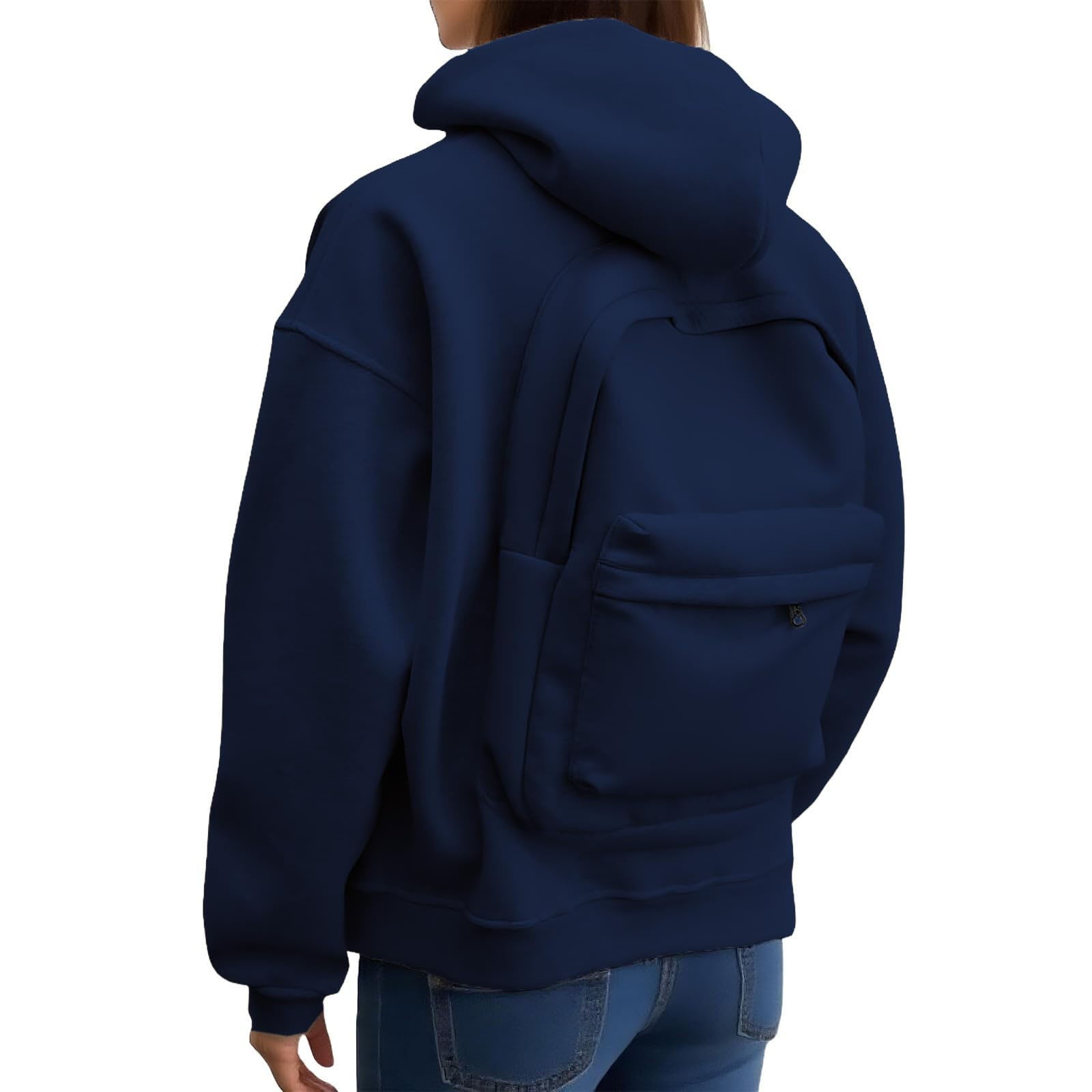 BUWTTED Backpack Hoodie for Men Women Zipper Cardigan Creative Hoodies Lightweight Travel Hooded Sweatshirts with Backpack Navy M