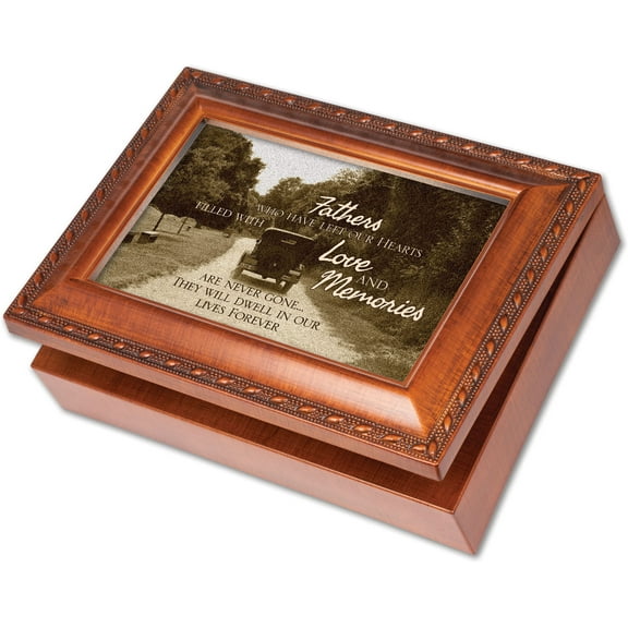 Cottage Garden Fathers Love and Memories Bereavement Woodgrain Rope Trim Music Box Plays Amazing Grace