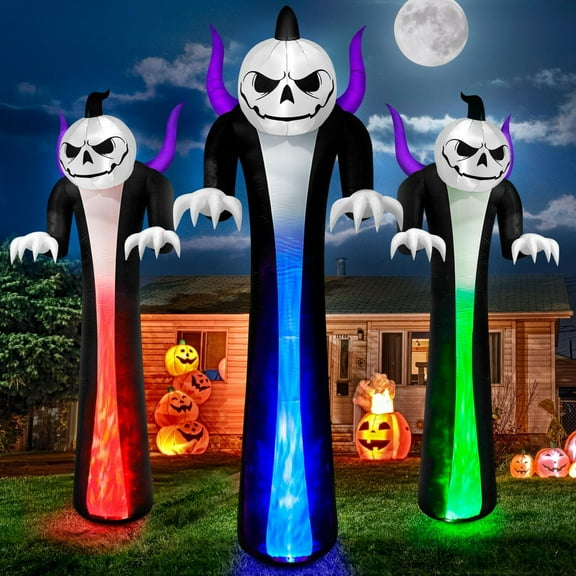 12FT Halloween Inflatables Decoration Giant Ghost with 3-Colored Flame Rotation LED Light 2024 Upgraded Steady Spooky Halloween Decorations Outdoor Blow Up Yard Decorations for Home Lawn Holiday