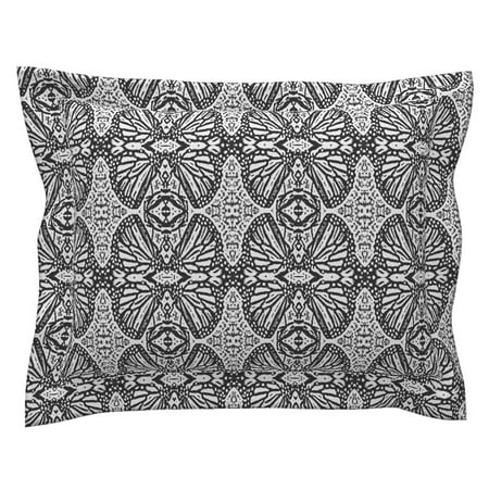 Natures Damask - Butterfly Damask Wood Block Print Insects Nature Pillow Sham by Roostery