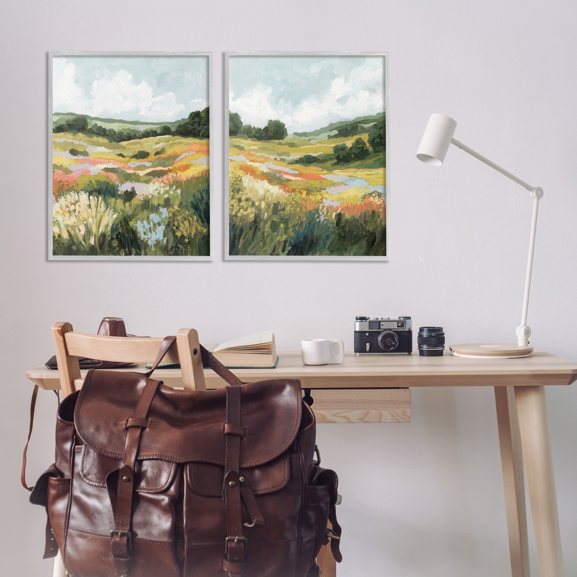 Stupell Industries Vast Meadow Painting Landscape Painting Gray Framed Art Print Wall Art, 24 x 30, Set of 2