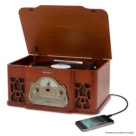 Electrohome Vinyl Record Player Classic Turntable Wood Stereo System, AM/FM Radio, CD, and AUX Input for Smartphones