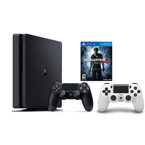 Restored PlayStation 4 Slim Console 2 Items Bundle PS4 Slim Uncharted 4 Bundle (Refurbished)
