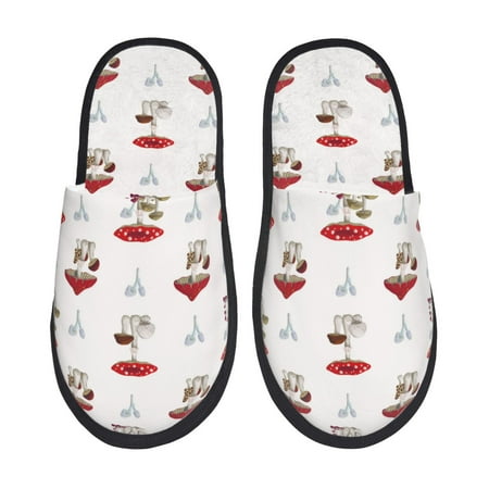 Balery Different Mushrooms Slient Indoor Furry Fleece Comfort House Shoes Soft Non-Slip Home Shoes Cotton slippers House Slippers-- Large