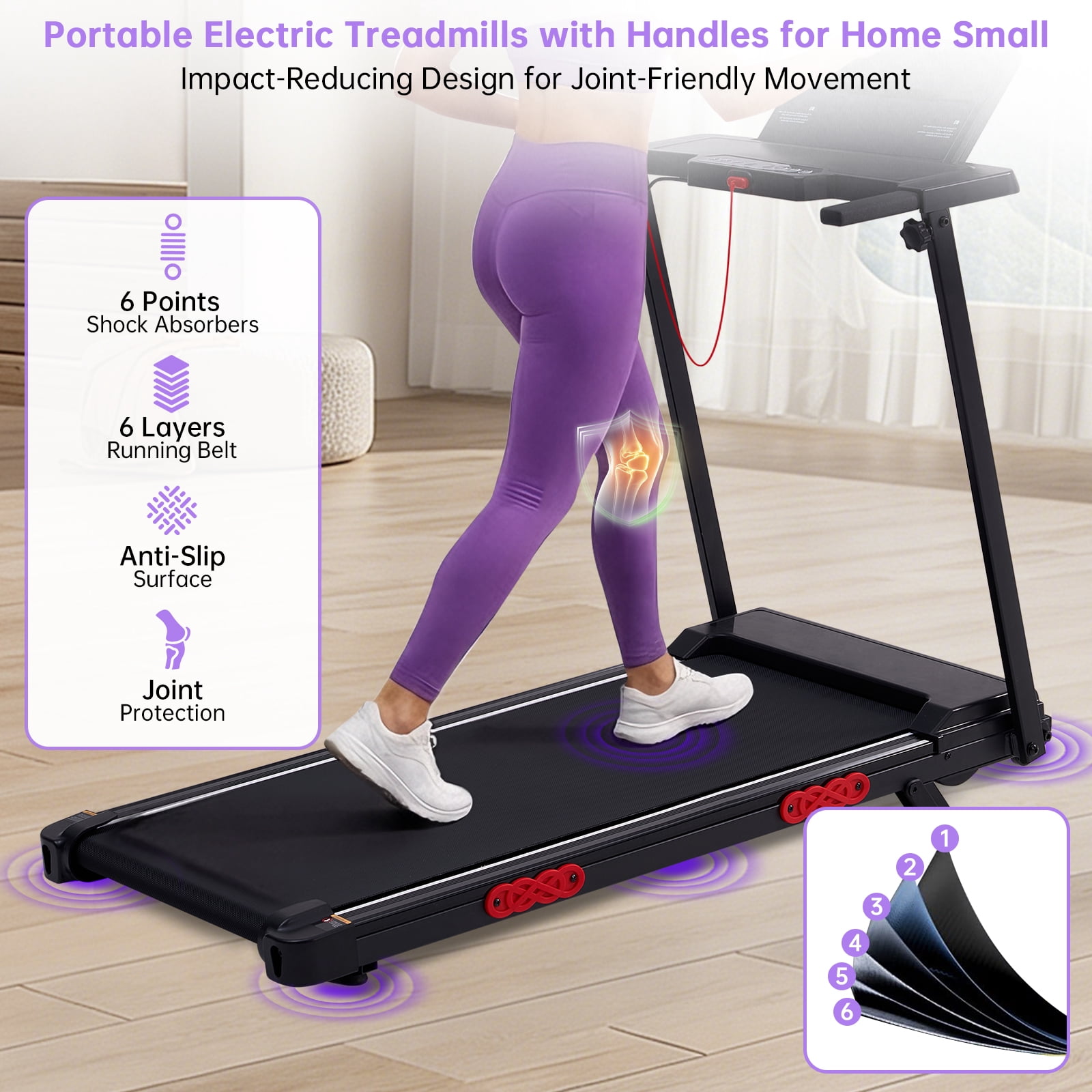 KASSADIN Electric Small Treadmills for Home Small, 3.5HP Walking Pad Treadmill with Handle Bar and Incline, 0.6-10MPH Portable Mini Treadmills for Home Exercising, 400LBS, 12 Preset Programs