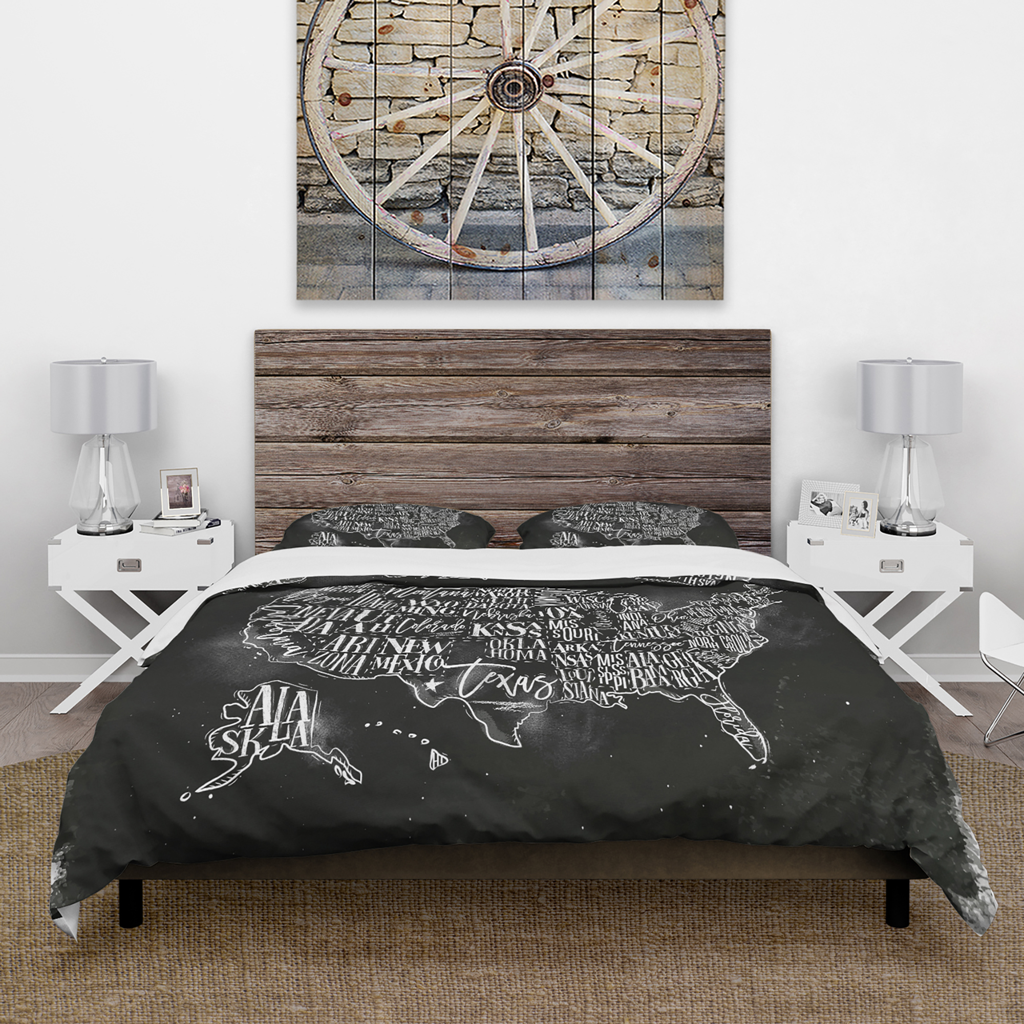 Designart 'United States Chalk Vintage Map' Maps Duvet Cover Set