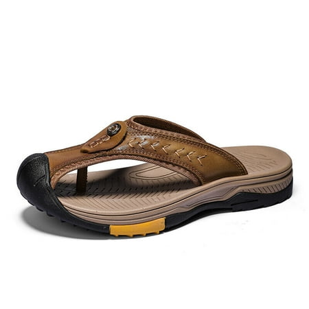 

Men Flip Flops Leather Thong Sandals Casual Comfort Slides Slippers Arch Support