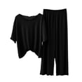 thumbnail image 4 of Bixock Women's 2 Piece Casual Pajama Outfits,Air Conditioning Set for Women,Solid Ice Silk Tank Top Summer Lightweight Lace Short Sleeve Pants Set, 4 of 5