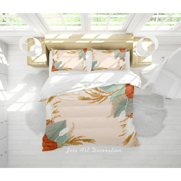 3D Floral Hoja Rosa Funda de edredón Juego de ropa de cama Funda de edredón Funda de almohada 351