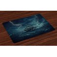 thumbnail image 1 of Ambesonne Landscape Place Mats Set of 4, Pirate Vintage Ship, Standard Size, Dark Cadet Blue White, 1 of 4